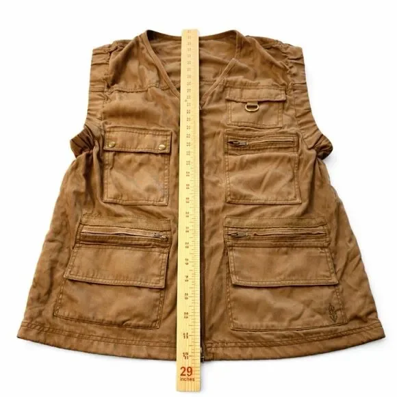 Free People Utility Cargo Vest Womens Small Tan Boho Zip Pockets Military Safari - Picture 7 of 7